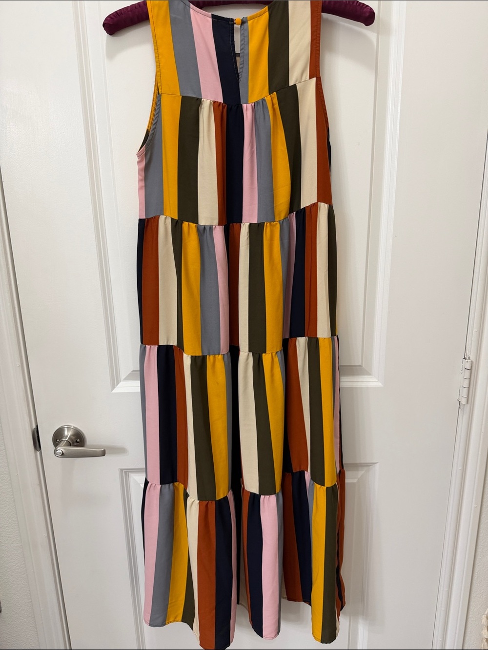 ANDREE BY UNIT Sleeveless Tiered Maxi Dress in Pink, Mustard & Navy - Picture 3 of 4